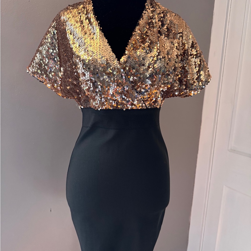 Gold Sequin and Black Mini Dress